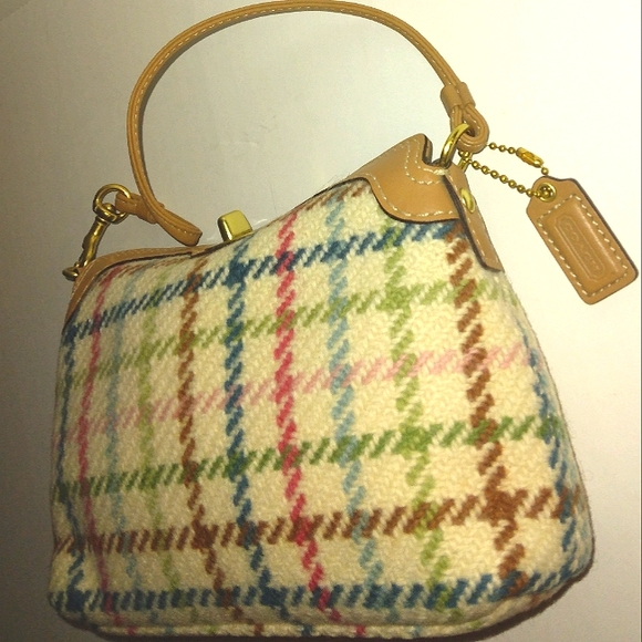 BRAND NEW☆Vintage COACH HAMPTON'S Tattersall Wool Large Capacity 2-Way Baguette - Picture 6 of 16